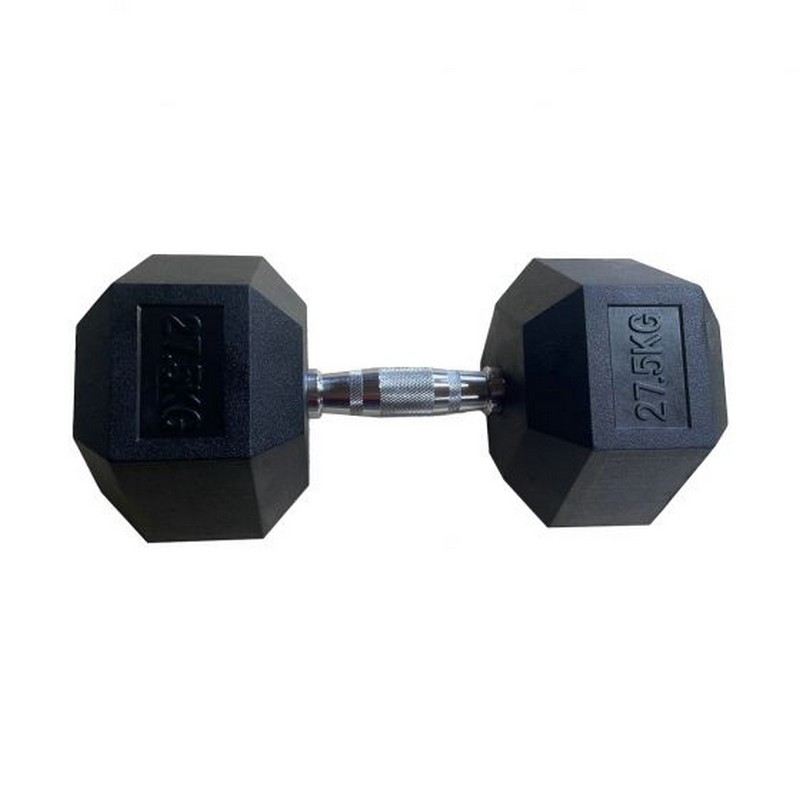 Обрезиненная гексагональная гантель 27,5кг Inex Hex Dumbbell TF-D2017-27.5 черный 800_800