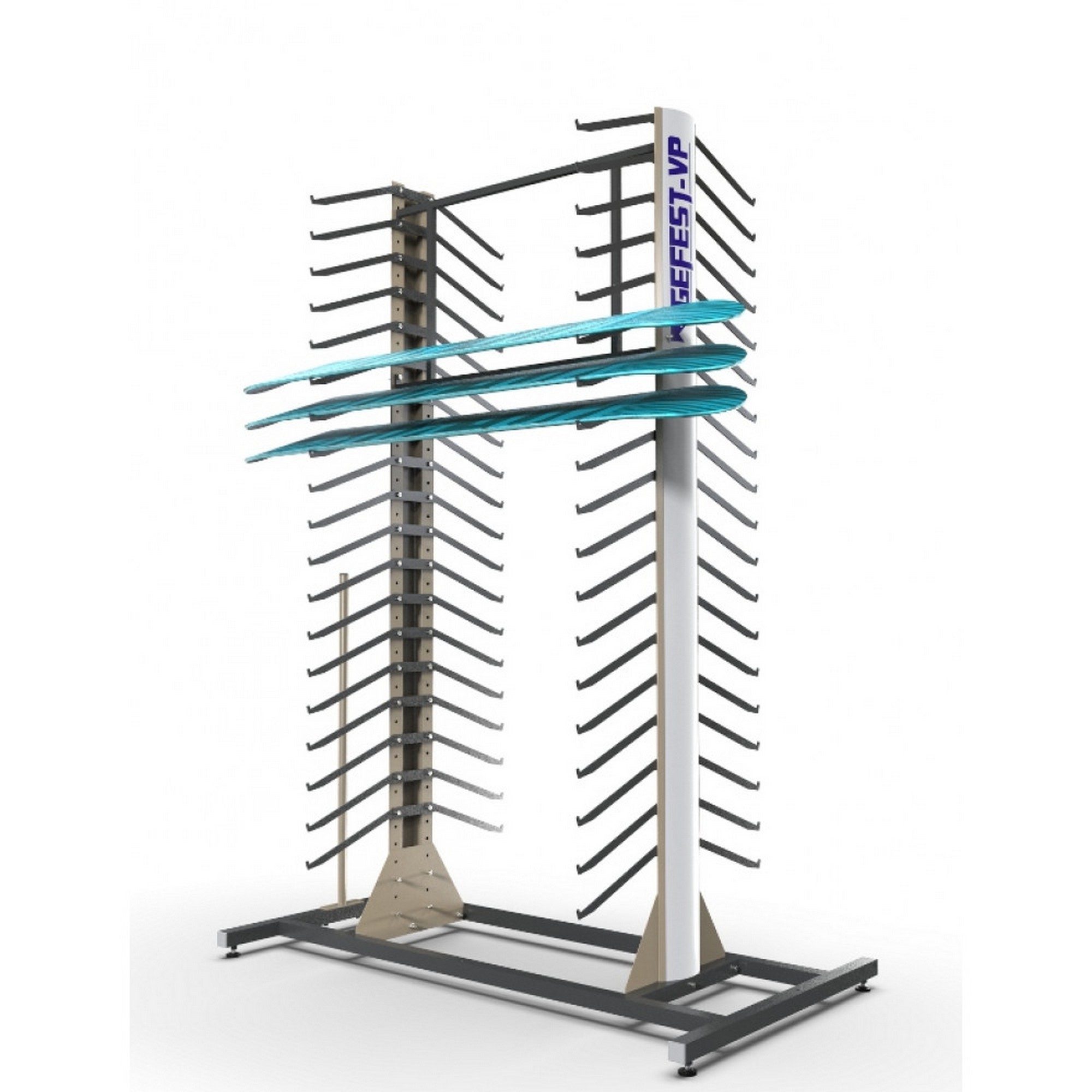Стеллаж Премиум СП-5 для сноубордов, двухсторонний 219х215х90см Gefest SP52-38 2000_2000