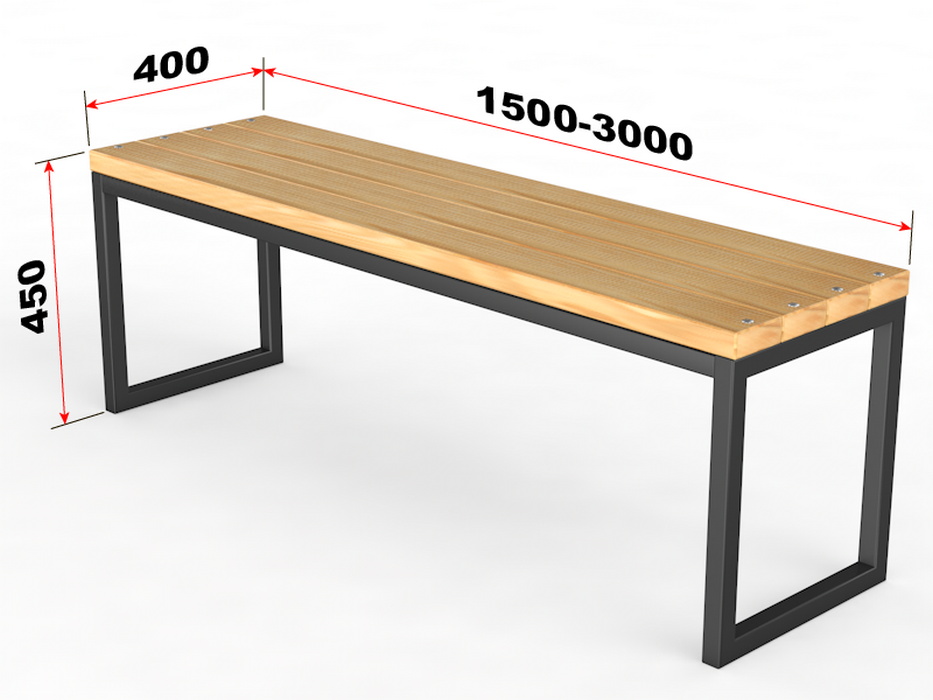 Уличная скамейка без спинки Glav Прямоугольник длина 3000 мм, 14.6.200-3000 933_700